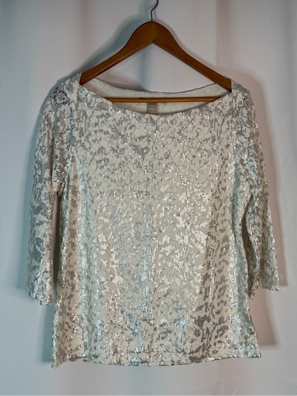 Banana Republic Ivory Sequin Scoop Neck Top